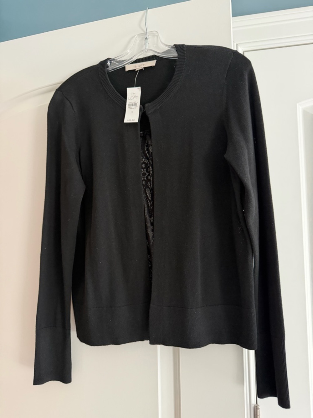 LOFT Black Cardigan with Lace Back Panel